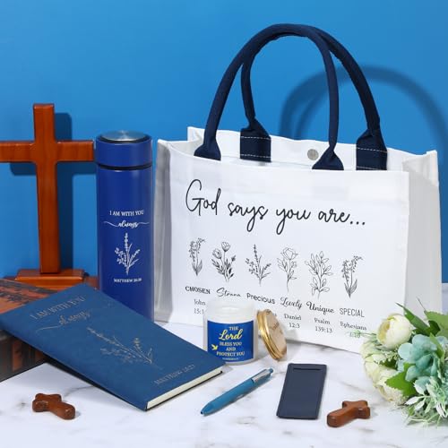 Image of Thenshop 6 Pcs Christian Gift Set for Women Faith, Inspirational Religious Gifts for Women, Catholic Christmas Birthday Gifts for Women Friends, Mother, Sister, Wife(Dark Blue,Bible)
