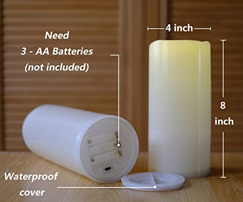 Image of NONNO&ZGF 4X8 inch Huge Outdoor IP44 Warm White LED Rainproof Waterproof Candles, Large Flameless Battery LED Pillar Candle with Remote and Timer, Resin, No Melt, 2 Pack
