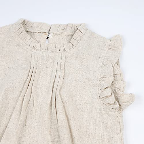HOOLCHEAN Baby Girls Cotton Linen Plain Ruffles Sleeveless Bodysuits3