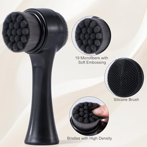 Yebeauty Gesichtsreinigungsbürste, Doppelseitiger Silikon-Gesichtsschrubber, Weiche Bambuskohlefaser-Peeling-Gesichtswaschbürste, Zum Massieren, Schminke-Entfernung, Schwarz