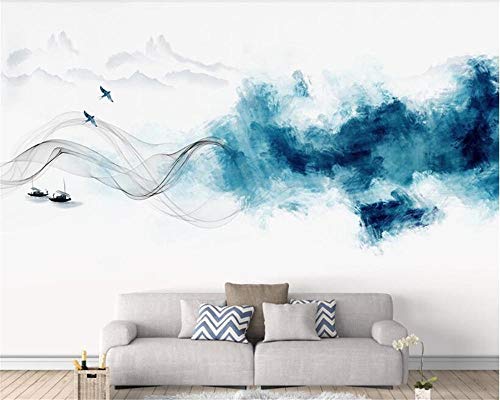 Benutzerdefinierte neue chinesische Stil Tapete abstrakte blaue Tinte Landschaft Wohnzimmer TV Hintergrund Tapeten Wohnkultur behang - 200x140cm/79"x