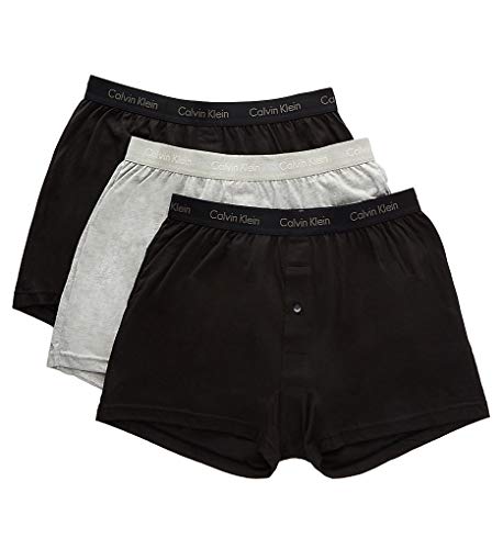 Calvin Klein Men's Cotton Classics 3 Pack Knit Boxers, Black/Black/Grey Heather, LG