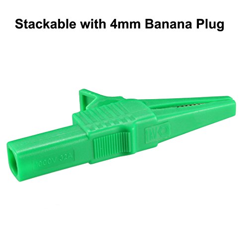 Image of uxcell Alligator Clips Heavy-Duty Insulated Car Battery Electrical Clamp 30A Green with 4mm Banana Jack Socket