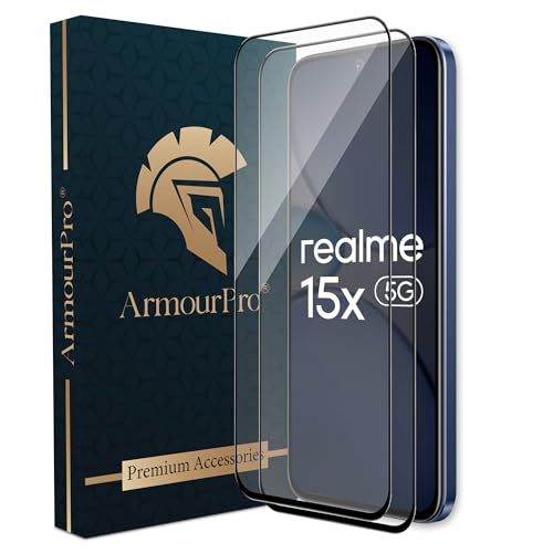 Image of ArmourPro Tempered Glass for Realme 15X - 9H Anti Scratch Screen Protector, Edge to Edge Coverage, HD Clarity, Smooth Touch, Case Friendly | Black, Pack of 2