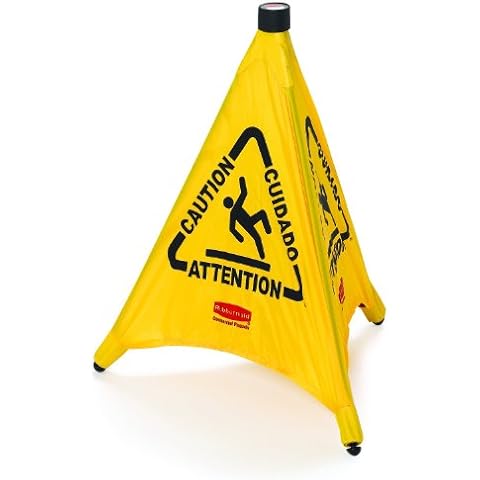 Cono de seguridad Rubbermaid Commercial Products de 50 cm con tubo de almacenamiento y mensajes multilingües Cover