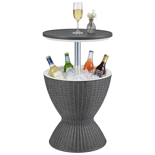 DREAMADE Table à Glacière en PP, Table Basse Multifonction 30L, Design Vigne Faux, avec Couvercle et Drainage, pour Terrasse, Jardin, Piscine et Soirées d’Été