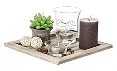 Idea Regalo - out of The Blue kg Articoli Decorativi/Piatto Quadrato in Legno Naturale con portacandele, Candele e Pietre Decorative