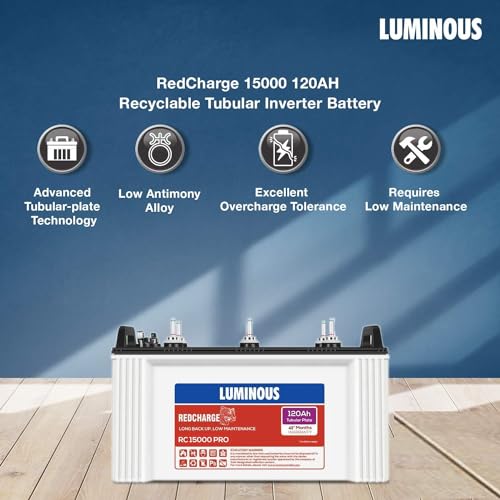 Luminous Inverter & Battery Combo with Trolley (Zelio+ 1100 Pure Sine Wave 900VA/12V Inverter, Red Charge RC 15000 PRO Short Tubular 120Ah Battery... - Image 4