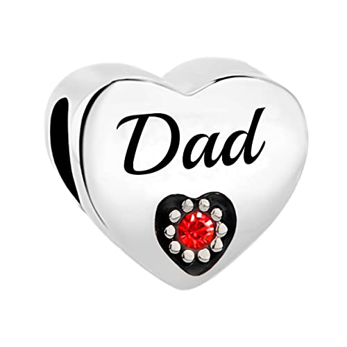 MiniJewelry Abalorio de corazón con piedras natales rojas para pulseras Pandora, tu eres mi amor, talla única, Cobre, No es una piedra preciosa