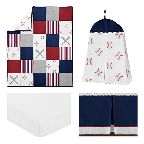 Sweet Jojo Designs Red, White And Blue Baseball Patch Sports Baby Boy Crib Bedding Set - 4 Pieces - Grey Patchwork Stripe #TOP1