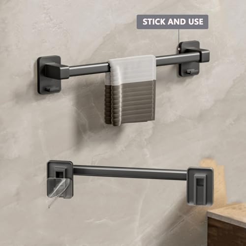 Toallero Autoadhesivo de Pared con Ganchos sin Perforaciones para baño y Cocina, diseño Elegante en Negro, Resistente y fácil de Instalar (30 cm, Negro)