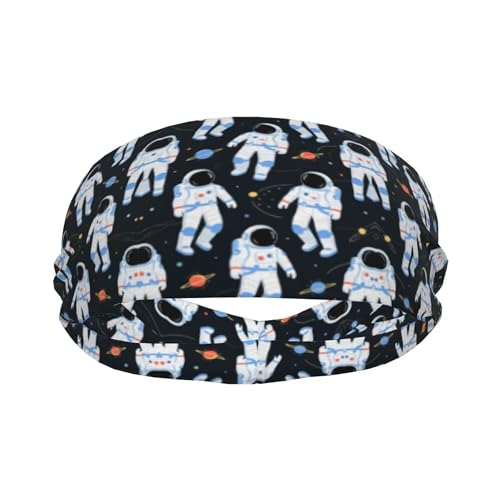 Boys Girls Sports Sweatbands, Boho Style Long Hair Band for Running Travel Spa, Lovely Space Astronaut Planet Art Headdress Hair Decor2