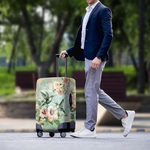 Hummingbird Flowers Luggage Cover Anti-Scratch Baggage Gear Covers Dust Cover Washable Luggage Cover Protector with Zipper Fit Most 18-32 Inch (M Size for 22-24 Inch)3