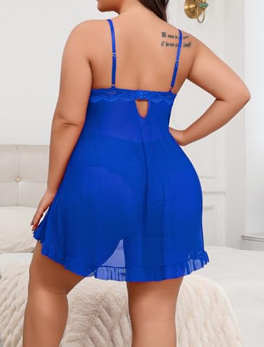 Image of Avidlove Plus Size Lingerie for Women Sexy Lingerie Dress Lace Babydoll Lingerie V-Neck Open Front Strap Nightdress