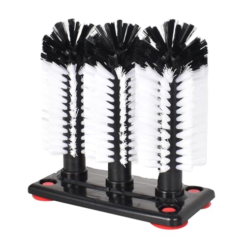 Brosse Nettoyage Verre à 3 Têtes - Lave Verre pour Biberons, Tasses, Gobelets, Mugs, Pichets et Bouteilles - Ventouse Amovible pour Cuisine, Restaurant ou Bar