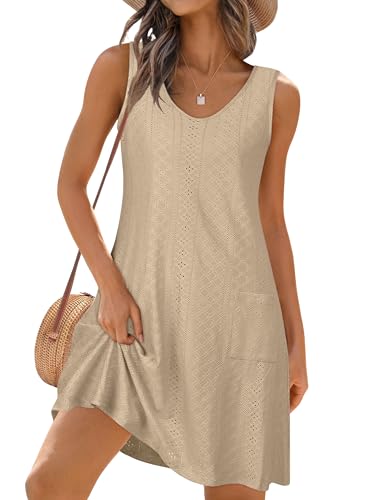 Image of elescat Swimsuit Coverup Summer Dresses for Women Eyelet Casual Loose Sleeveless Sundress with Pockets 2026