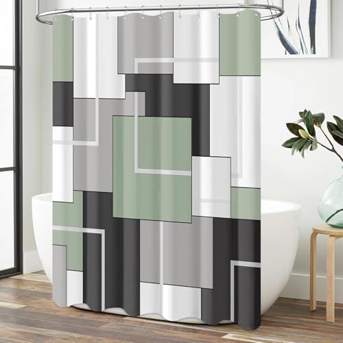 BTTN Geometric Fabric Shower Curtain - 54 x 78 Inch Stall Narrow Cloth Shower Curtain Set with 10 Plastic Hooks, Modern Decorative Waterproof Polyester Shower Curtains for Bathroom Decor - Sage Green by BTTN - Used condition - Image 6
