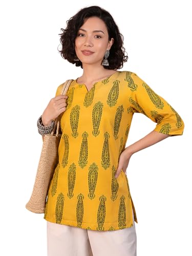 Image of Pinkmint Women Short Kurti | Cotton Blend Printed Tunic Top | Trendy Casual Top | Casual & Office Wear Ethnic Top for Jeans