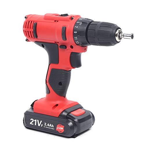 Akku-Bohrschrauber, Professional 21V System Akku Schlagbohrschrauber 45N·m Max. Drehmoment Akku mit 29 Zubehörteilen, LED-Licht, Schnellladegerät und Aufbewahrungsbox für Schrauben