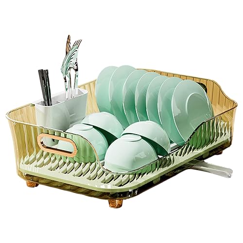 auons Dish Drainer Rack with Drainboard, Dish Drying Rack for Kitchen Counter, Dish Rack for Kitchen Organization, Large Capacity Dish and Cutlery Holder Organizer, Green