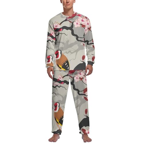 Ensemble de pijama homme haut et bas de pyjama manche longue pantalon vêtements de nuit oiseaux
