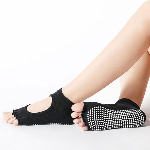 Image of 2 Pairs Toeless Yoga Socks Non-Slip Grips for Pilates Ballet Dance Barefoot Workout Cotton Open Toe Sports Socks