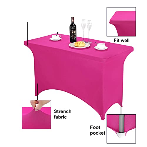 Image of FORLIFE Spandex Table Cover - Fitted 4ft Rectangular Tablecloth for Weddings & Banquets, Stretch Patio Cover (Fuchsia)