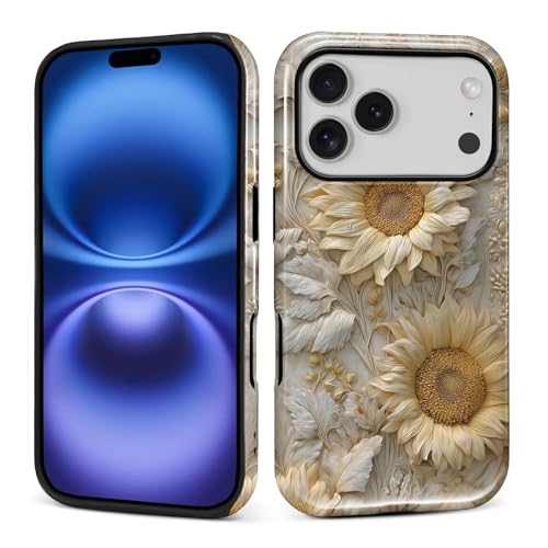 ZHEGAILIAN Case for iPhone 18 Pro iPhone 17 Pro,Durable Drop Protection Shockproof Silicone Hard PC 2 in 1 Hybrid Protective with Stylish Pattern Design Sunflower Sunshine Positive
