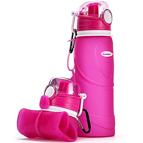 Kemier Collapsible Silicone Water Bottles-750ML,Medical Grade,BPA Free Travel Water Bottle Can Roll Up,26oz,Leak Proof Foldable Sports & Outdoor Water Bottles