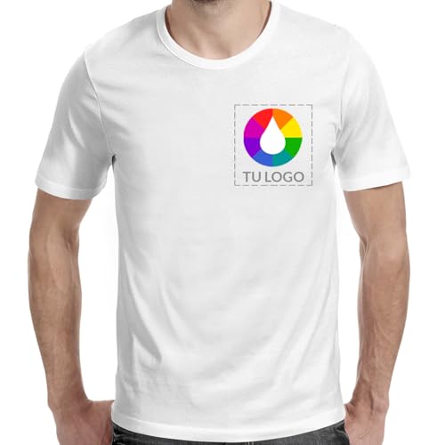 Camiseta Personalizada · Personalizable con tu Logo y Textos (Pecho Izquierdo) · A Todo Color Serigrafía (FR/ES, Letras, XL, Regular, Regular, Blanco)