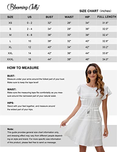 Blooming Jelly Women's Casual Dresses A Line Ruffle Short Sleeve Green Dress 2023 Summer Knee Length High Waist Eyelet Dress With Pockets (Green,Large) #TOP6