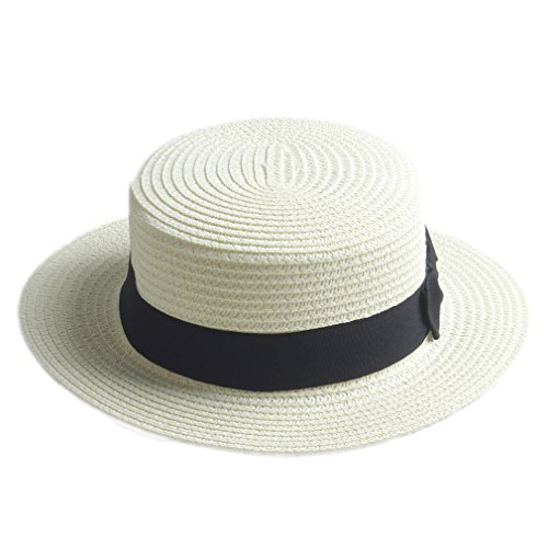 Elee Fashion Women Men Summer Straw Boater Hat Boonie Hats Beach Sunhat Bowler Caps (Ivory)