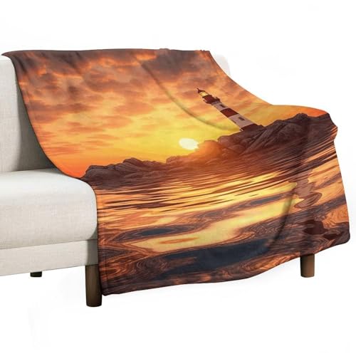 Couverture flanelle douce jeté de lit canapé phare mer - 2
