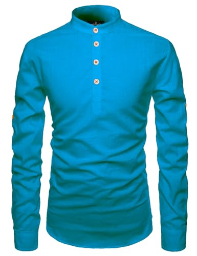Image of Univibe Full Sleeve Chinese /Rounded /Mandarin Collar Pure Cotton Casual, Wedding, Party, Festival Stylish Short Length Slim fit Kurta Style Shirt for Men and Boys.
