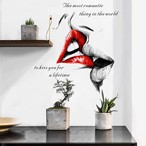WandSticker4U®- Autocollant mural HOT KISS rouge/noir romantique (50x83 cm) I Stickers muraux...