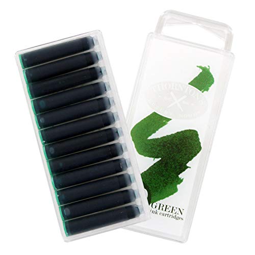 Thornton's Luxury Goods Short Standard International Fountain Pen Ink Cartridges Green Pack of 12 Convenient and Mess free