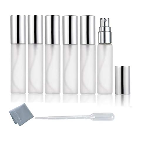 Elfenstall- 6pcs Fine Mist Frosted 10ml 1/3OZ Atomizer Silver Glass Bottle Spray Refillable Fragrance Perfume Empty Scent Bottle for Travel Party Portable Free 3ML Free Pipette Cover