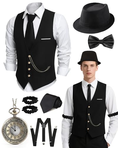 HaBaeBae 1920s Mens Costume, Roaring 20s Costumes for Men, Fedora