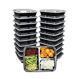 Green Direct 3 Compartment Meal Prep containers/Large Food Container with Lid/Bento Box, Microwaveable, Freezer & Dishwasher Safe, Pack of 10