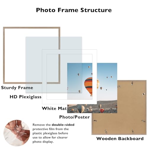 Image of JCJMY 22x22 Picture Frame Rustic Brown with 18x18 Mat, Display Photo 18x18 with Mat or 22 x 22 Without Mat, Wall Hanging Large 22x22 Poster Frame with Shatter Resistant Plexiglass, Rustic Brown