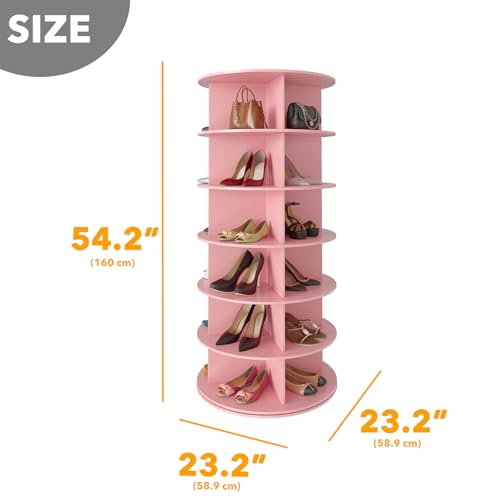 SpaceAid 6 Tier Rotating Shoe Rack Tower, Spinning Shoe Display Lazy Susan, Revolving 360 Shoe Rack Storage Round Carousel, Vertical Handbag Rotate Shoes Closet Organization (6-Tier Pink)