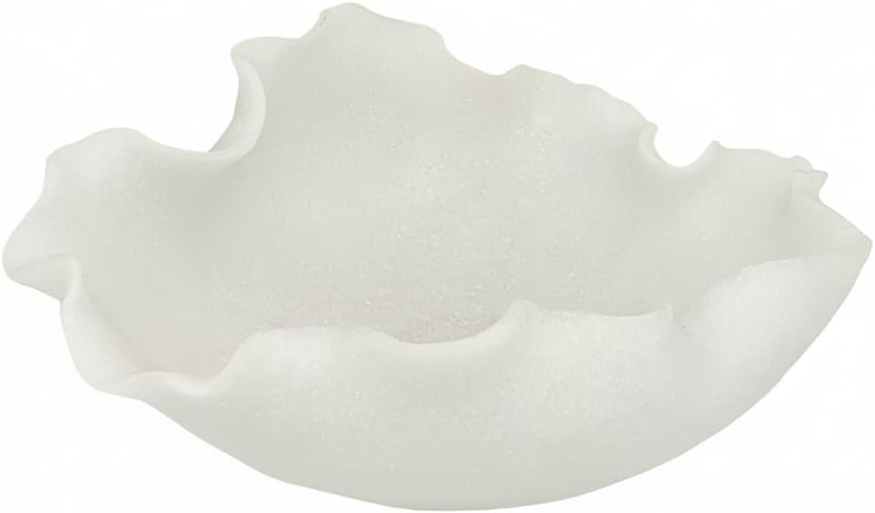 Large Decorative Bowl for Home Decor - 12.6" Off-White Resin Scalloped Ruffle Bowl, Centerpiece Bowl for Fruit, Keys, Jewelry, Sandstone Coffee Table Decoration