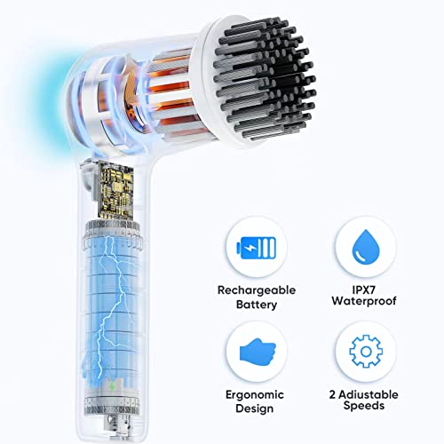 Addplus Super Electric Spin Scrubber, Rechargeable Bathroom Scrubber & Cordless Shower Scrubber For Cleaning Tub/Tile/Sink/Floor/Window丨Power Scrubber With 4 Replaceable Cleaning Brush Heads #TOP3