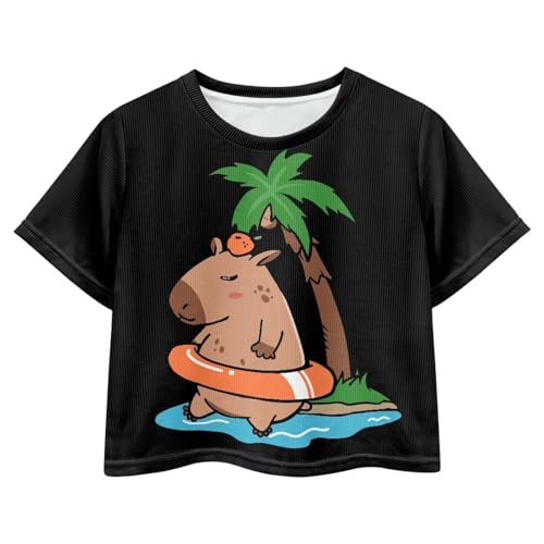 Image of Girls Crop Tees Crew Neck Casual Short Sleeve T Shirts Kids Loose Soft Comfortable Tees Blouses Shirt for Little Girl