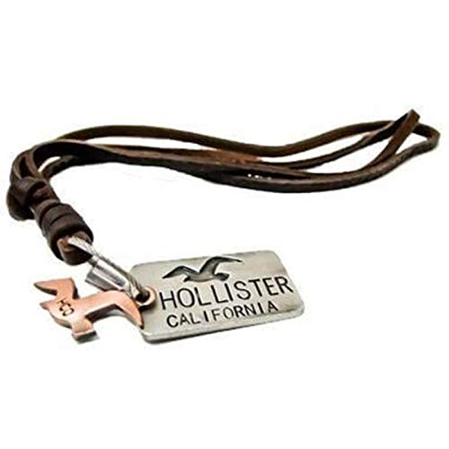 Colar Masculino de Couro com Placa Hollister California