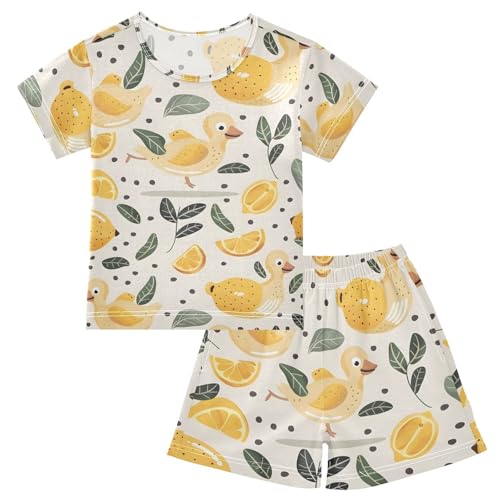 ALAZA Duck Lemon Polka Dot Pajamas Short Sleeve 2 Piece Sleepwear Top and Bottom Pajama Set Unisex