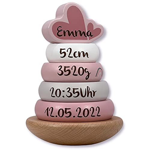 KIDSLINO Stapelturm rosa - personalisierbar I Geschenk zur Geburt & Taufe I...