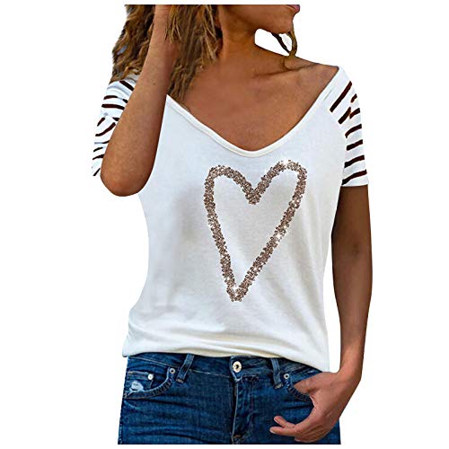 LAOFU - Camiseta de manga corta para mujer, estilo vintage, para primavera, verano, moda, elegante, deporte, talla grande, bonita y estampada de moda, cuello redondo, 2022, tops baratos casuales,