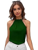 Istyle Can Solid Frill Keyhole Back Halter Top (Medium, Green)