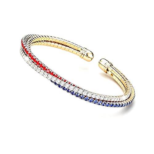 Image of Dreuyet American Flag Rhinestone Bracelet Red White Blue Crystal Patriotic 4th of July Shiny Decorations USA Independence Day Jewelry